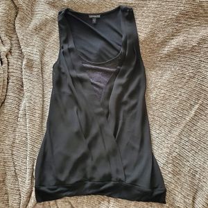 Express Striped Black Silver Tank Top